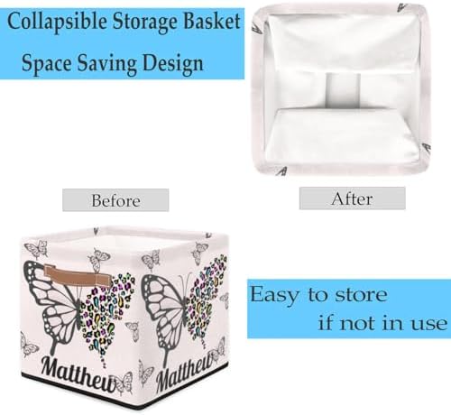 Personalized Storage Baskets for Organizing, Foldable Storage Bins with Handles Custom Cute Basket for Boys, Girls, Pet, Clothes, Blanket, Bedroom Nursery Toy Storage Gift,13 x13 x13 In, Butterfly