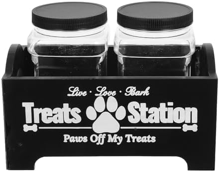 Happyyami Wooden Dog Treat Storage Container with Airtight Seal, Countertop Pet Food Organizer Box, Black Solid Wood Snack Jar for Home Use