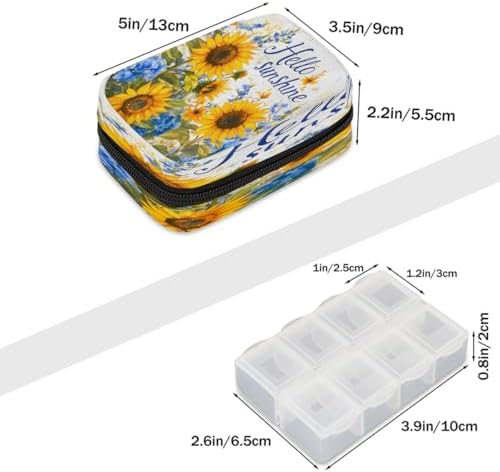 Pill Organizer Box Flowers Sunflower Spring 7-Day Weekly Medicine Pill Case Travel Pill Container Portable Pill Holder Storage Purse Bag Small Compact Size for Vitamin Supplement Birth Control