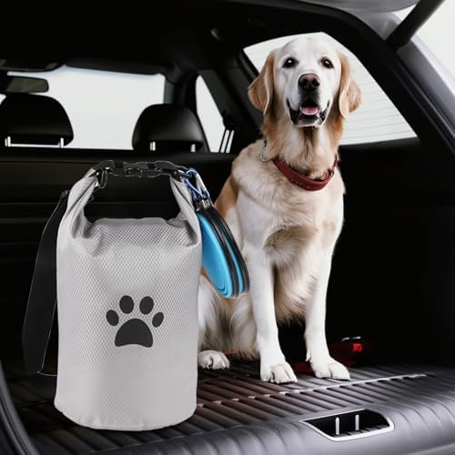 Dog Travel Bag,Travel Dog Food Container With 2pack Collapsible Dogs Travels Bowls,5l Dog Food Trave l Bag,Dogs Food Container,Bpa-Fre,Pet Safe,for Roadtrips,Home,Boarding,Camping and More/Grey