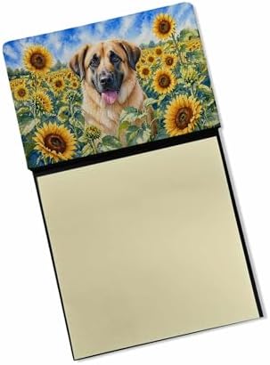 Caroline's Treasures Anatolian Shepherd in Sunflowers Watercolor Sticky Note Holder Refillable Dispenser Desk Accessory 3x3 Pad Gift