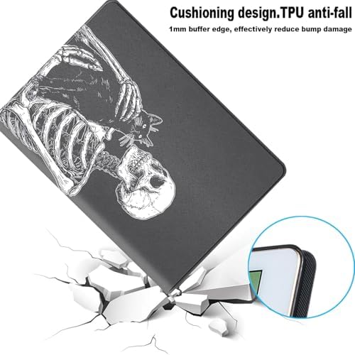 for Samsung Galaxy Tab A8 10.5 Inch 2022 (SM-X200/X205/X207) Tablet Protective Cover with Adjustable Stand and Magnetic Auto Wake/Sleep,Skeleton Holding Black Cat