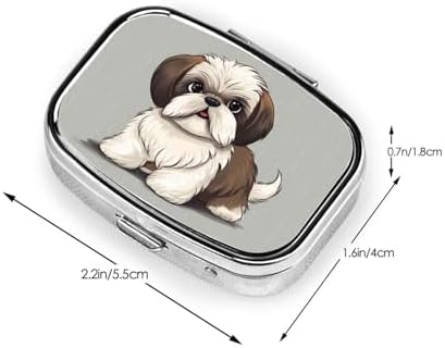 Shih Tzu Dog Pill Box 2 Compartment Medicine Pill Organizer Square Pill Case for Purse & Pocket Travel Pillbox Portable Metal Medicine Vitamin Fish Oil Organizer Unique Gift