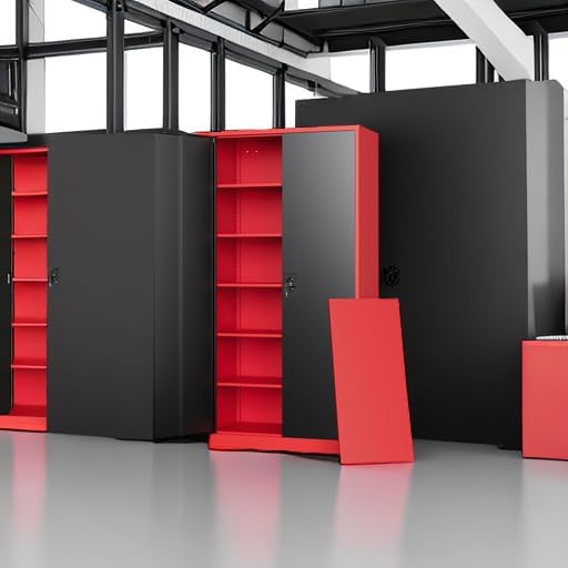 Metal Storage Cabinets with Lock, 71" Tall Locker Organizer Steel Cabinets, Adjustable Shelves 2 Doors for Home, Office, Warehouse,Garage,Industrial,Employee Lockers (Style B, Black Red)