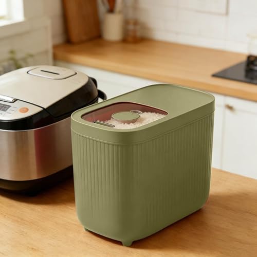 Airtight Rice Storage Container, Dry Food Dispenser with Transparent Sealed Lid for Kitchen Pantry Organization for Storing Rice, Cereal, Flour, Pet Food and Other Dry Ingredients (Beige, L)