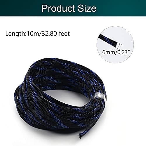 Jutagoss PET Expandable Braided Cable Sleeve, 32.8ft - 1/4 inch Black Blue Cable Management Sleeve, Wire Loom Tube Cord Protector for USB Cable, Power Cord, Audio Video and More, 1Pc
