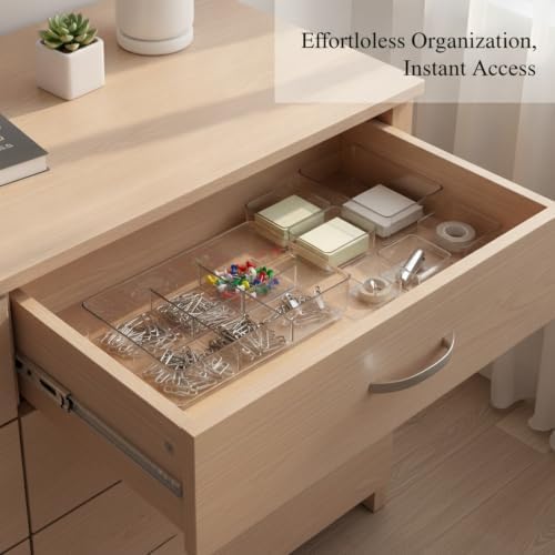3.78 x 3.78 x 2.44 Inch Transparent PET Partition Storage Box, Drawer Organizer Bin for Office Supplies and Small Items