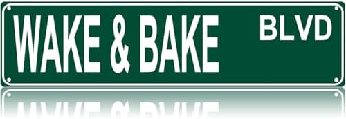 Wake And Bake Blvd Street Sign, Vintage Tin Sign, Wall Decor For Home Farmhouse Bar Cafe Garage, Indoor Outdoor Decoration For Man Cave Home Bar Holiday Gift 16x4 Inch