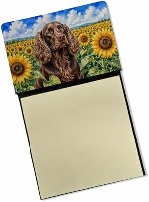 Caroline's Treasures Boykin Spaniel in Sunflowers Watercolor Sticky Note Holder Refillable Dispenser Desk Accessory 3x3 Pad Gift