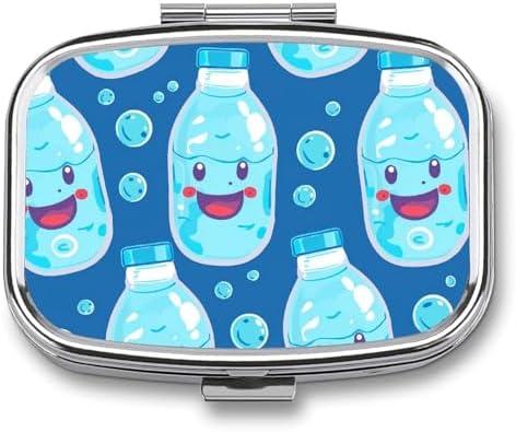 Pill Organizer, Portable Pill Box, Travel 7 Day Pillcase Water Bottle Pattern Medicine Organizer 2 Compartments Medicine Container for Vitamins, Medications, Fish Oil and Supplements