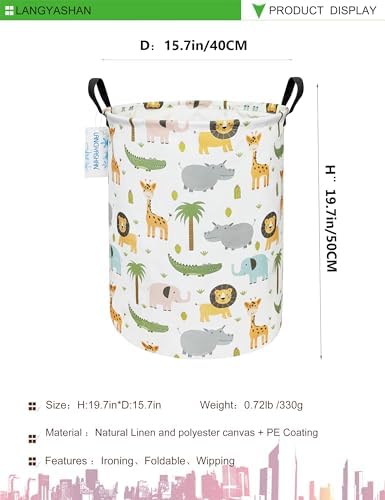 Round Laundry Basket Collapsible Storage Hamper Organizer Animal | Waterproof Canvas Foldable Baskets with sturdy Handles Multi-scene Organizer for Home Play Bedroom Gift Bin
