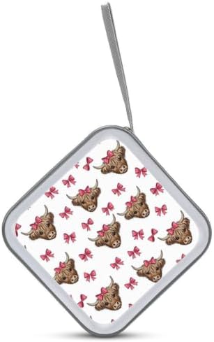 Hard Plastic DVD Storage Highland Cows CD Storage Binder Disc Wallet | 40 Capacity CD Holder Case, Scratch-Resistant, Zipper Closure for Home Office Car, Highland Cute Bow Cows