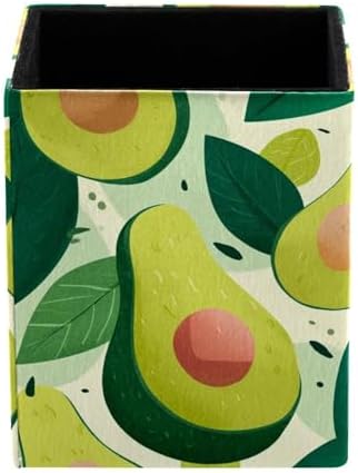 Cute Green Fruit Pen Holder for Desk Decor, Rectangular PVC Leather Pencil Cup for Desk Pen Organizer, Makeup Brush Holder for School, Home, Office