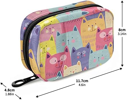 Colorful Cat Pill Box 7 Day Pill Case Travel Pill Organizer Bag with Zipper Portable Weekly Case Compact Size for Vitamin Supplement Holder