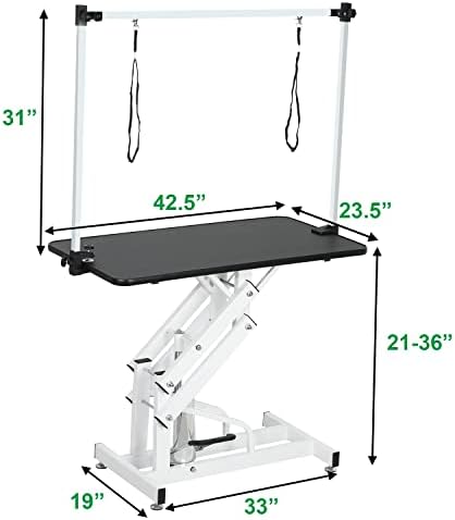 Hydraulic Pet Grooming Table, 42'' Durable Foldable Dog Grooming Table Suitable for Small Medium Large Dogs at Home, Heavy Duty Dogs Grooming Table & Drying Table with Adjustable Arms, Black
