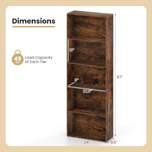 GIANTEX 5-Tier Bookshelf Set of 2, Freestanding Bookcase with 5 Open Shelf, Modern Display Shelf, Storage Organizer for Living Room Bedroom Home Office, Rustic Brown