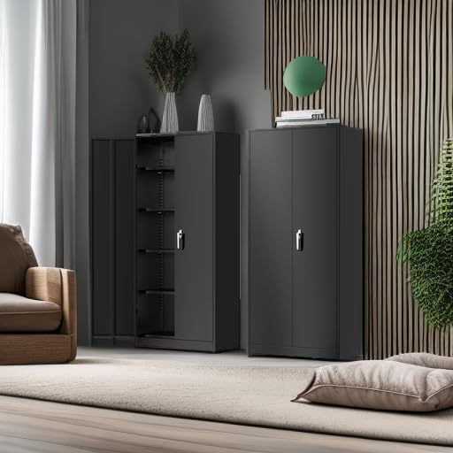 Greenvelly Metal Storage Cabinet, 72" Black Locking Storage Cabinets with Doors and 4 Shelves, Tall Tool Storage Cabinet for Garage, Steel Lockable File Cabinet Metal Locker for Home Office, Classroom