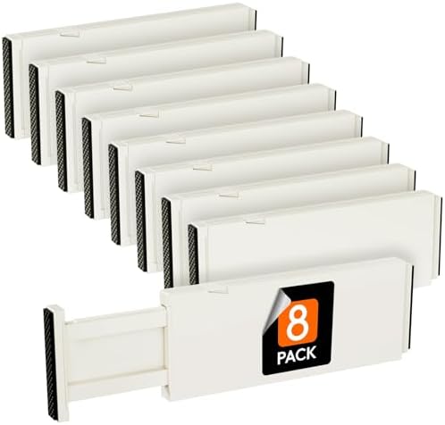 Lifewit 4" High Upgrade Drawer Divider, Adjustable Drawer Organizer Clothes | 8 Pack 11"-17" Expandable Beige Plastic Drawer Separator for Dresser, Kitchen, Closet, Nursery, Office Organization & Storage