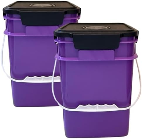 House Naturals 4 Gallon Square Food Grade Plastic Bucket with Lid, Made in USA (Pack of 2) (Purple)