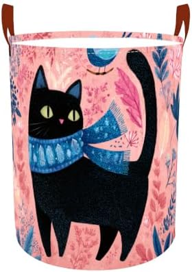 Laundry Basket 15.7x19.7 in Black Cat Floral Hamper for Bedroom
