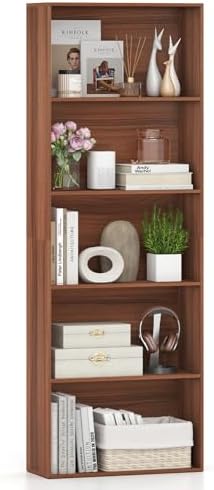 GIANTEX 5-Tier Bookshelf, Freestanding Bookcase with 5 Open Shelf, Modern Display Shelf, Storage Organizer for Living Room Bedroom Home Office, Walnut