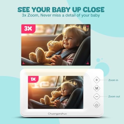 Baby Car Camera with Advanced Night Vision, AHD 1080P 5inch IPS Full View Baby Monitor, Carseat Camera for Kids Infants Rear Facing Mirror, USB Powered, 5inch, Off-White