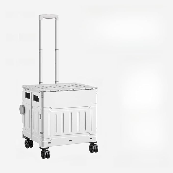 Collapsible Shopping Box Trolley on Wheels with Lid,75L Large Capacity Folding Portable Rolling Crate Handcart with Telescopic Handle for Camping (Grey,Upgraded Medium)