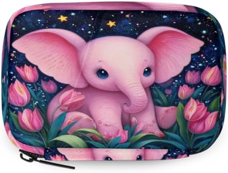 Weekly Pill Organizer Travel Size Bag with Removable 7 Day Pill Box Portable Vitamin Case Purse with Zipper,Pink Baby Elephant Starry