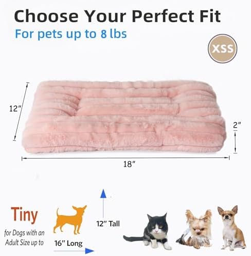 Extra Small Dog Crate Pad 18 x 12 Dog Beds for Tiny Dogs Deluxe Corduroy Fleece Fluffy Comfy Kennel Pad Washable Cute Flat Cat Bed Mat Pink Pet Sleeping Cushion for Mini Small Puppy Breeds XS