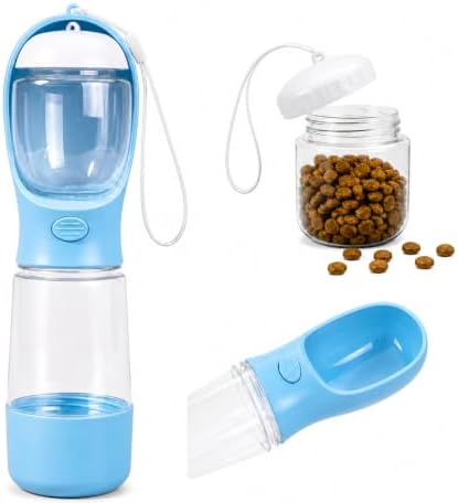 Portable Pet Water Bottle with Food Compartment & Poop Bag Dispenser