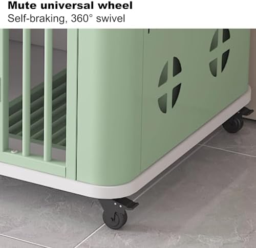 Portable Dog Crate with Storage Board & Dog Toilet, Universal Wheels for Easy Mobility, Ideal for Small to Medium Dogs (Grey & White)