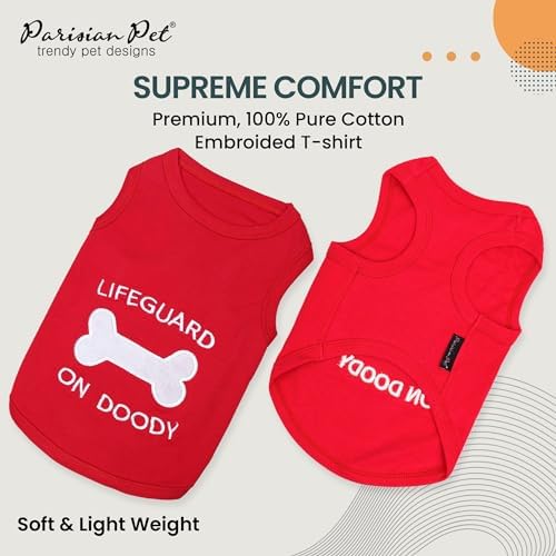 Parisian Pet Dog Shirt – 100% Cotton Shirts for Large Dogs – Sleeveless Red Lifeguard Puppy Vest – Lightweight and Breathable Pet Apparel – Pullover Summer Dog Clothes - Stretchy T Shirts for Dogs