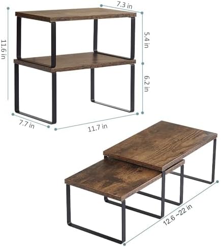 MOOACE Kitchen Counter Shelf, Stackable Cabinet Shelf Organizers Expandable Countertop Shelf for Pantry - Set of 4 - Brown | Stackable & Expandable Spice Rack, Space-Saving Pantry Organizers Bathroom Countertop Storage, Rustic Brown