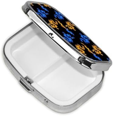 Mini Pill Organizer Moisture-Proof Design Daily Vitamin Case Compact Purse Carry Essential, Red Blue Fire