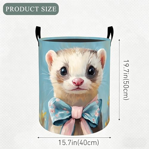 Cute Ferret Laundry Basket Hamper, Organizer Bins Gifts for Women Kids, Pet Foldable Waterproof Clothes Hamper Handles Storage Bucket for Bedroom Bathroom Room Decor 19.7"x15.7"