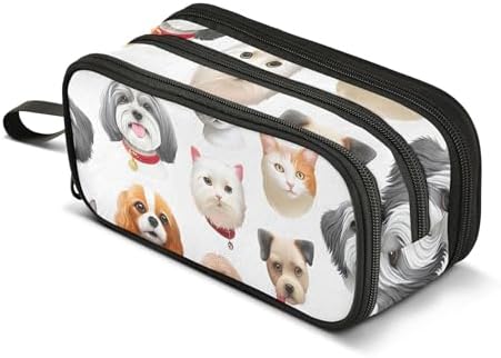 Art Pattern Pencil Case Zipper Pencils Pouch Boys Pen Bags Teen Girls Organizer Back to School Supplies Playful Dog Cat Pet Smile Print Pencil Bag Storage