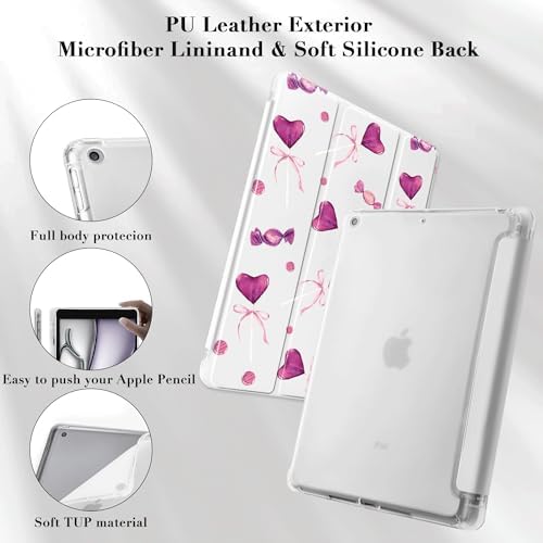 Cute Kawaii Lolipop Case for 11" iPad Pro(2024), Clear TPU Smart Stand Back Cover with Pencil Holder, Auto Wake/Sleep Foldable Shockproof Protective Case