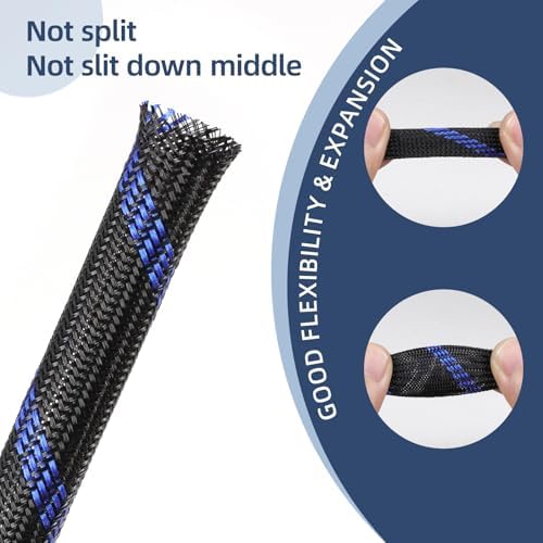 Braided Cable Sleeving, PET Expandable Braided Cable Sleeve, Flexible Mesh Sleeving Cord Management for Audio Video and Other Home Device, Cord Protector from Pets (Black Red, 1/2" x 25ft)