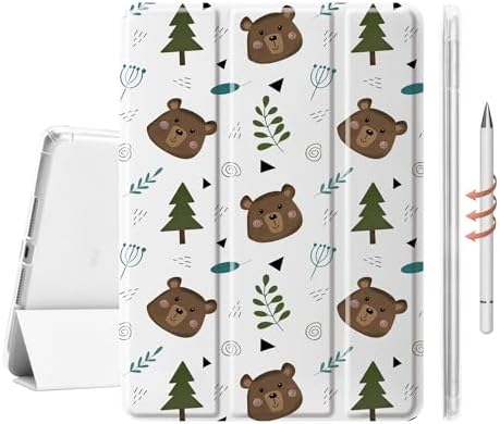 Cute Lovely Bear Case for 13" iPad Air(2024), Clear TPU Smart Stand Back Cover with Pencil Holder, Auto Wake/Sleep Foldable Shockproof Protective Case
