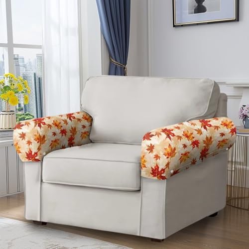 Fall Maple Leaves Arm Covers for Couch Recliner Arm Covers Stretch Furniture Protector for Chairs and Sofas Armchair Fall Decoration