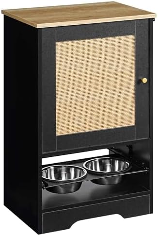 Dog Feeding Station, 2 Elevated Stainless Steel Bowls, Storage Cabinet, Side Hooks for Pet Supplies, Anti-Tip Design, Easy to Clean, Suitable for Dogs and Cats, Stylish Pet Feeding Solution