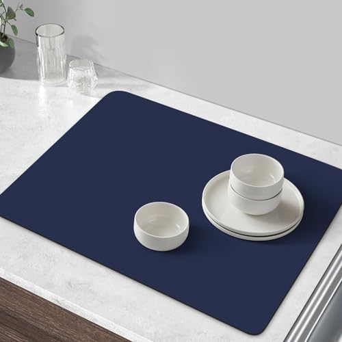 Coffee Mat Super Absorbent Dish Drying Mat Coffee Bar Mat 18"x 32", Blue
