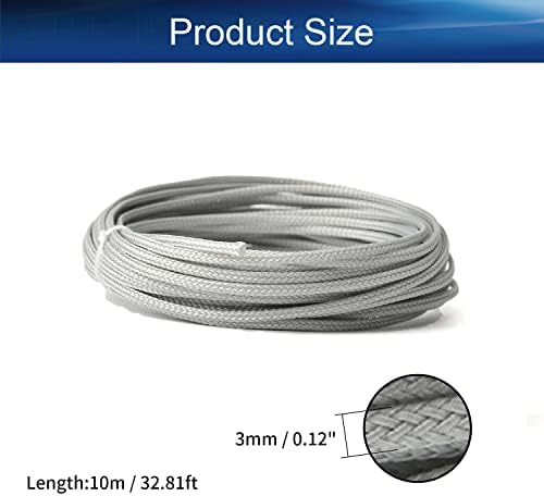 Bettomshin 1Pc 32.8Ft(10m) Cable Management Sleeve, 1/8"(3mm) Width PET Grey Cord Protector, Wire Loom Tube Insulated Split Sleeving for USB Cable Power Cord Organizer Video Cable Hider