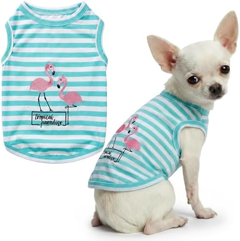 Parisian Pet Flamingo Dog Shirt – 100% Cotton Striped Shirts for Small Dogs – Sleeveless Puppy Vest – Lightweight and Breathable Pet Apparel – Pullover Summer Dog Clothes - Stretchy T Shirts for Dogs