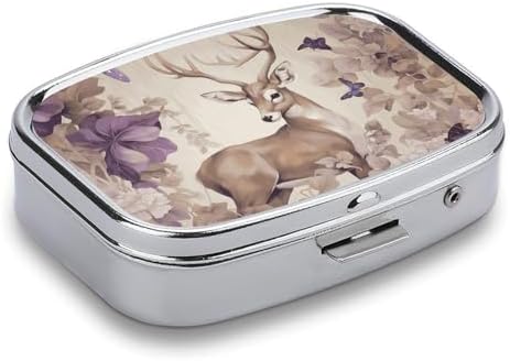 Pill Organizer, Portable Pill Box, Travel 7 Day Pillcase Deer Birds with Flowers Medicine Organizer 2 Compartments Medicine Container for Vitamins, Medications, Fish Oil and Supplements