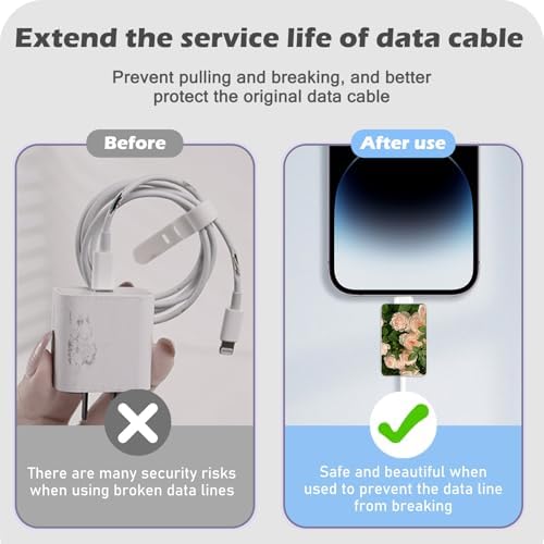 Flowers 4 PCS Cable Protector for iPhone Type-c Charger, Little Daisy/Pink Rose/Rosebuds Pattern Women Girls Phone Cable Case, Data Cable Saver,Charging Cord Protector for iPhone