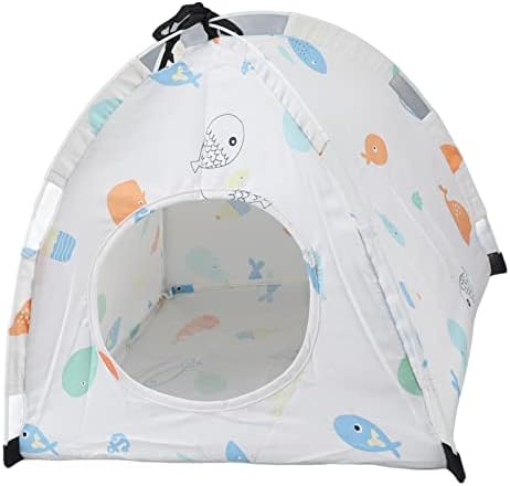Omabeta Pet Tent Stylish Cartoon Print Portable Playpen for Cats and Small Pets 40 X 40 X 35cm Soft Fabric Washable