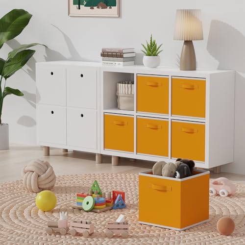 MAX Houser 6 Pack Foldable Fabric Storage Bins with Dual Handles, Yellow | 6 pack cloth storage bins with dual carry handles, Foldable Storage Cubes Organizer Baskets, ideal for home bedroom closet