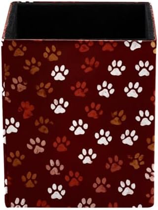 Pet Paws Pen Holder for Desk Decor, Rectangular PVC Leather Pencil Cup for Desk Pen Organizer, Makeup Brush Holder for School, Home, Office