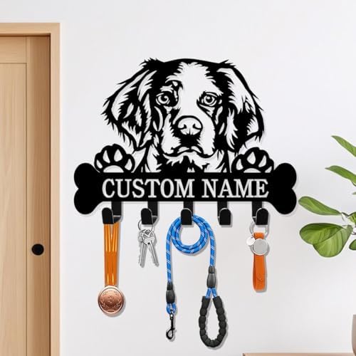 Custom Dog Collar Hooks, Brittany Spaniel Wall Art, Pet Leash Holder, Key Holder Wall Mount, Entryway Organizer, Mudroom Decor, Coat Rack, Hooks for Hanging, Hallway Rack, Doorway Decor